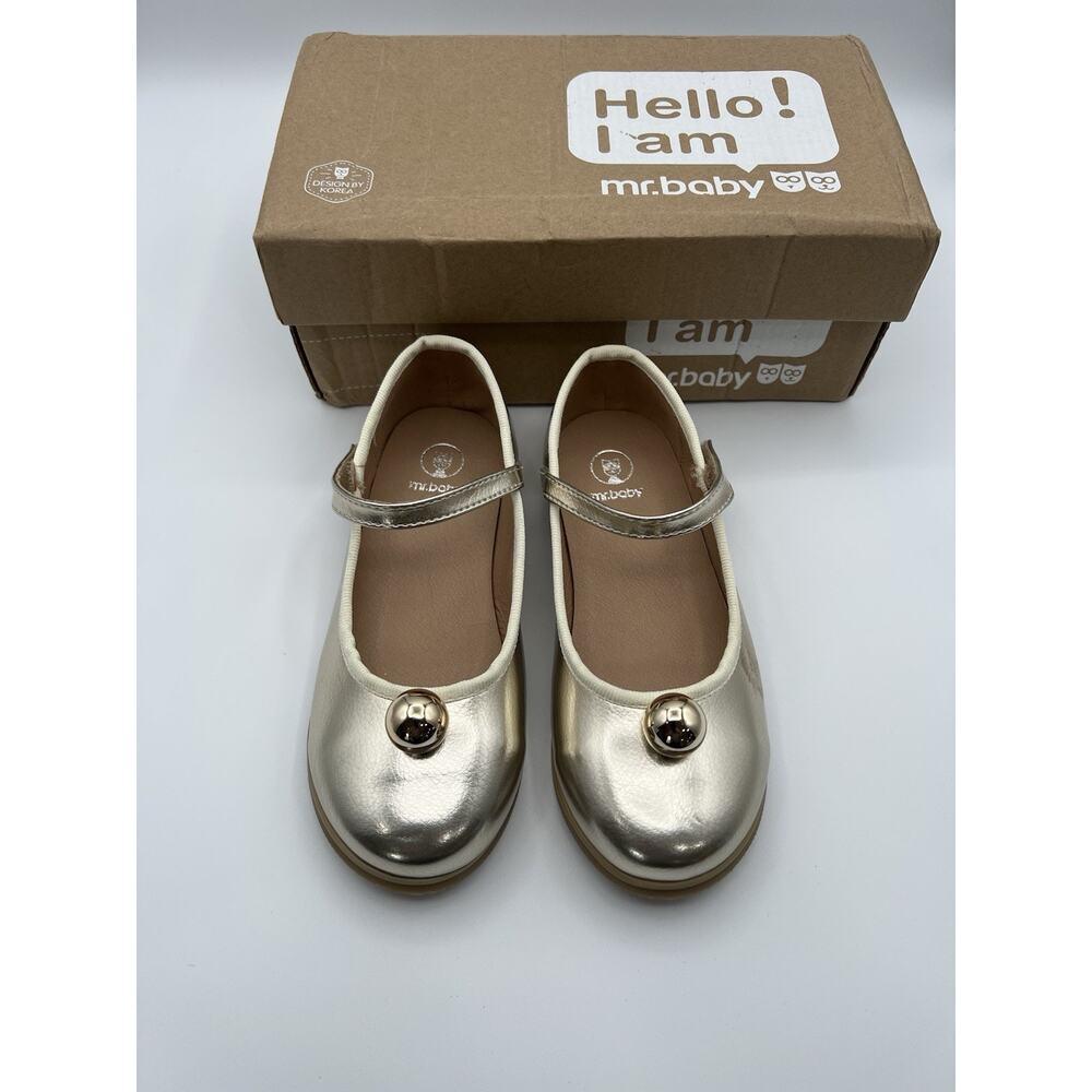 Mr. Baby Girls Leather Closed Toe Flat Little Kids Shoes NEW Sz 31 Us 13 Gold